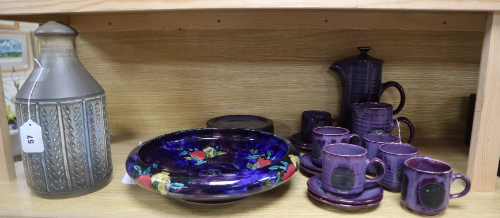 A Rubens Ware Pomegranate circular bowl with everted rim and various Rye pottery wares, including a coffee set by David Sharp of ribbed